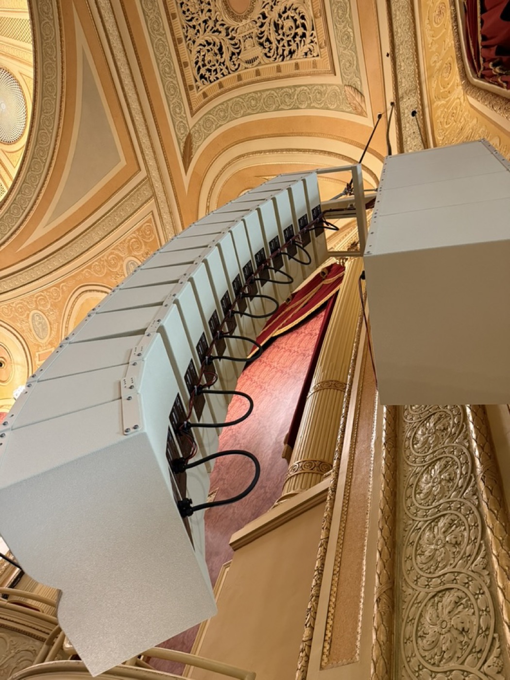 Line array flown in a historic theatre
