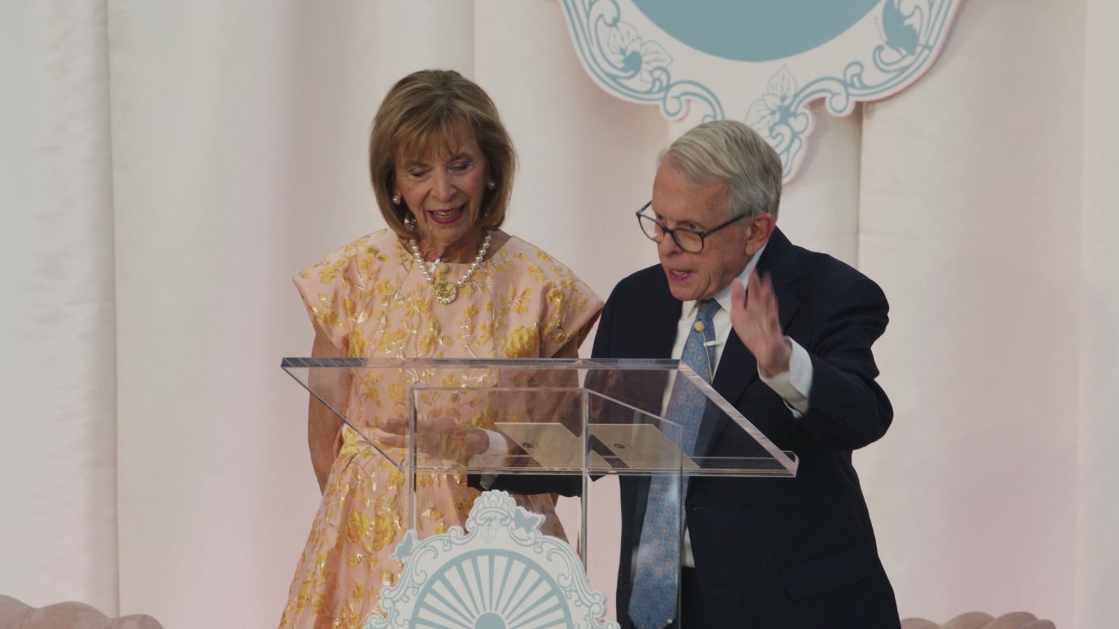 First Lady Fran DeWine and Governor Mike DeWine on stage